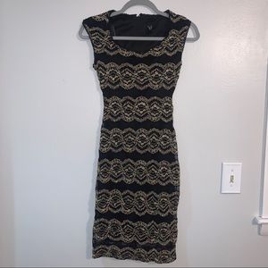 Windsor Black & Gold Cap Sleeve Midi Dress - XS